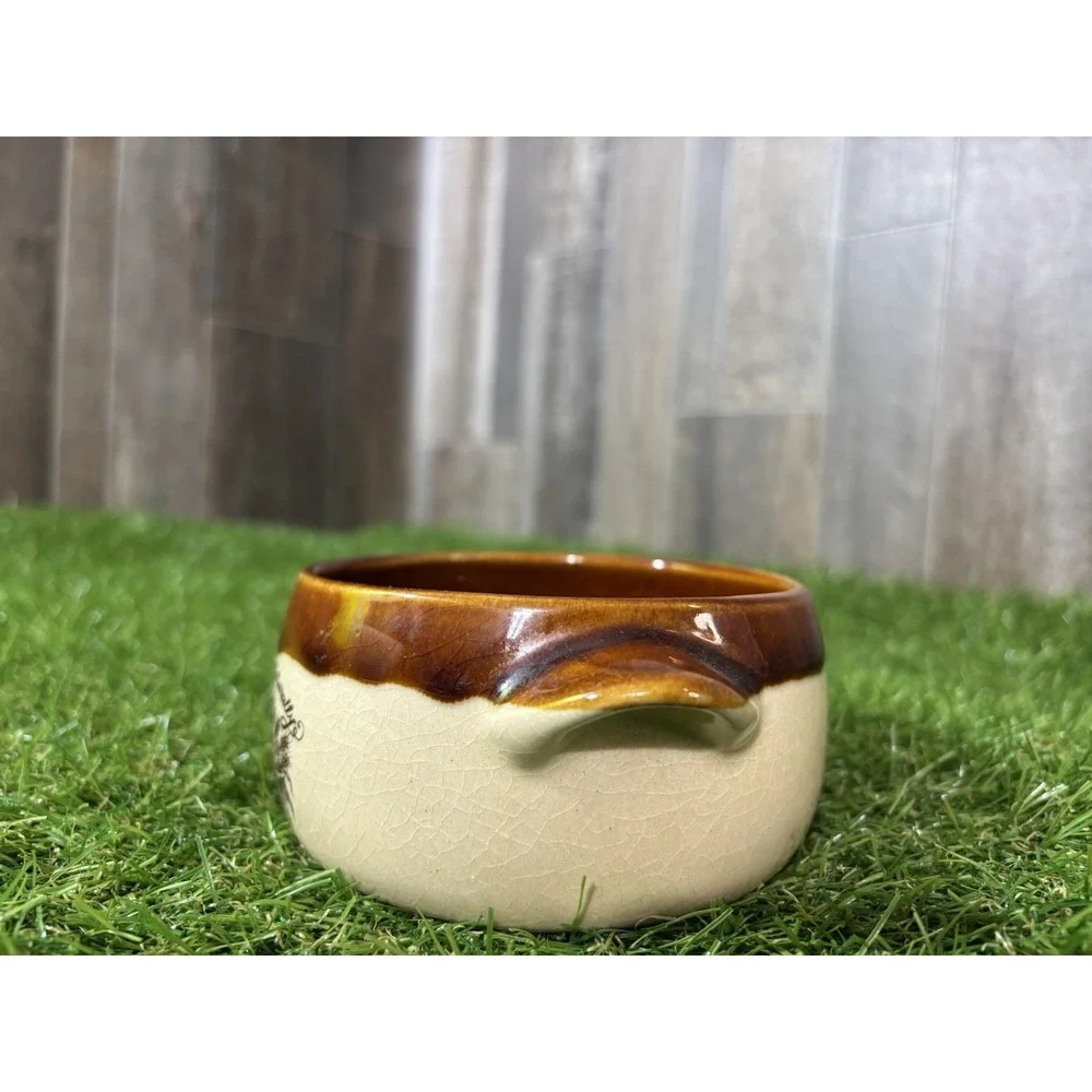 Vintage Brown & Beige Ceramic Soup / Casserole Dish‎ with Handles – Korea – Oven